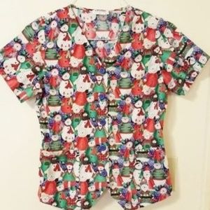 Christmas Snowman Scrub Top Scrubs Size Small